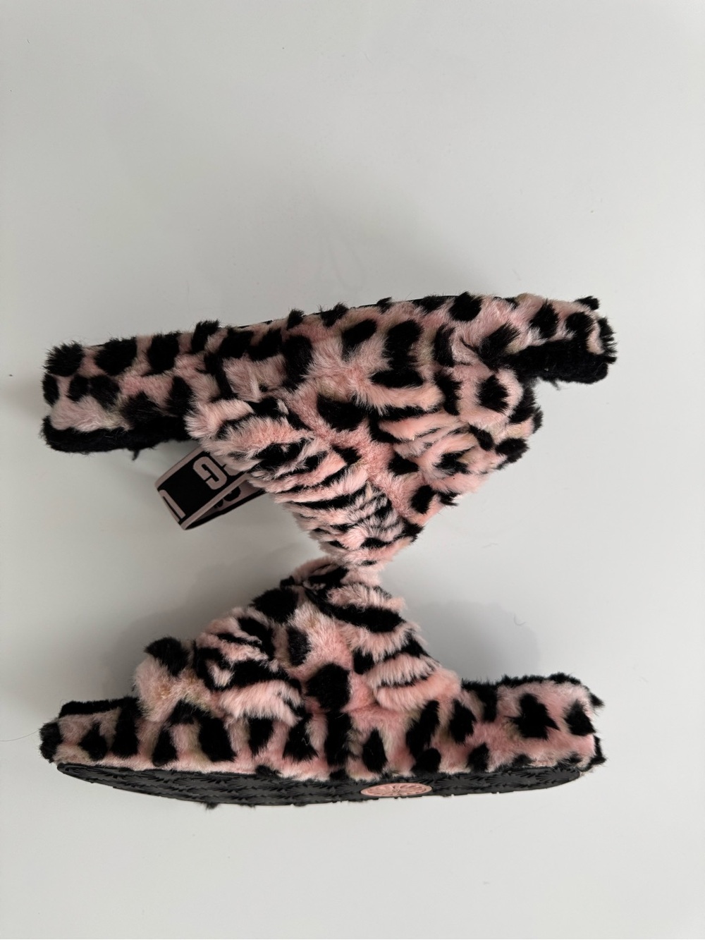 UGG Pink and Black Faux Fur Slide Slippers